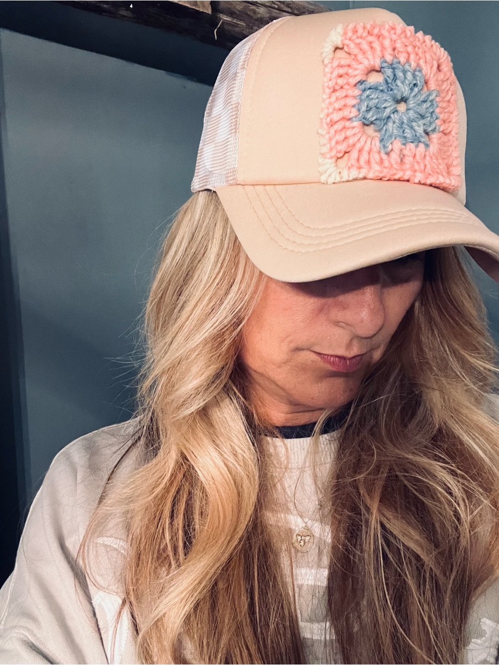 Unbranded Women's Pink Crochet Patch Trucker Hat